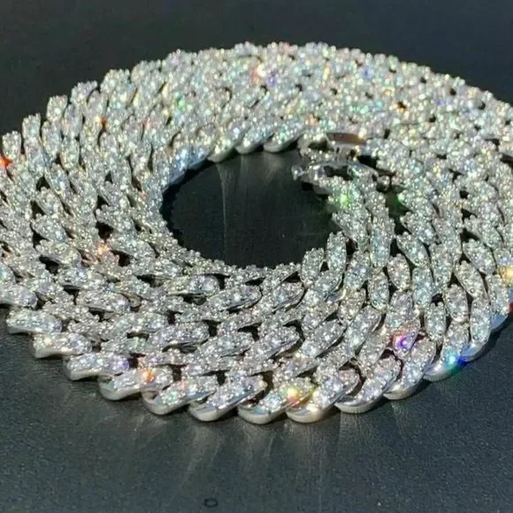 New Iced Out Miami Cuban Chain Solid 925 White - Picture 1 of 5